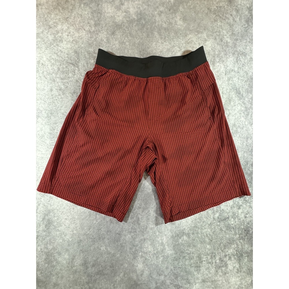 lululemon T.H.E. Short 11" Linerless Men's Est M Red Dust Obsidian Grid